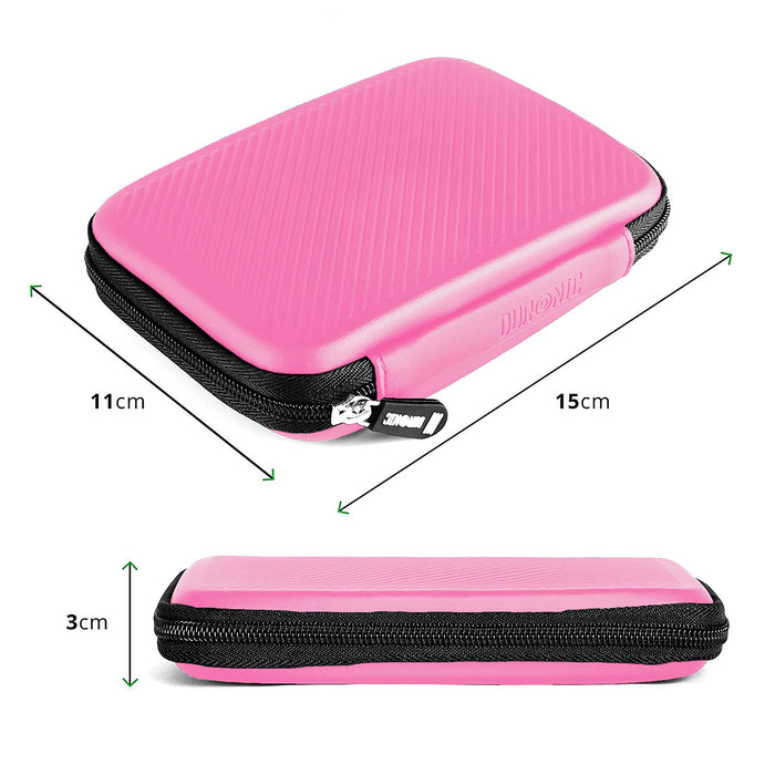 Duronic Pink Hard Drive Case with product height, weight and width