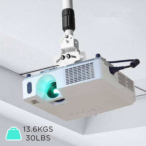 Duronic Projector Mount Stand with adjustable pole holding a projector, supporting up to 30 lbs.