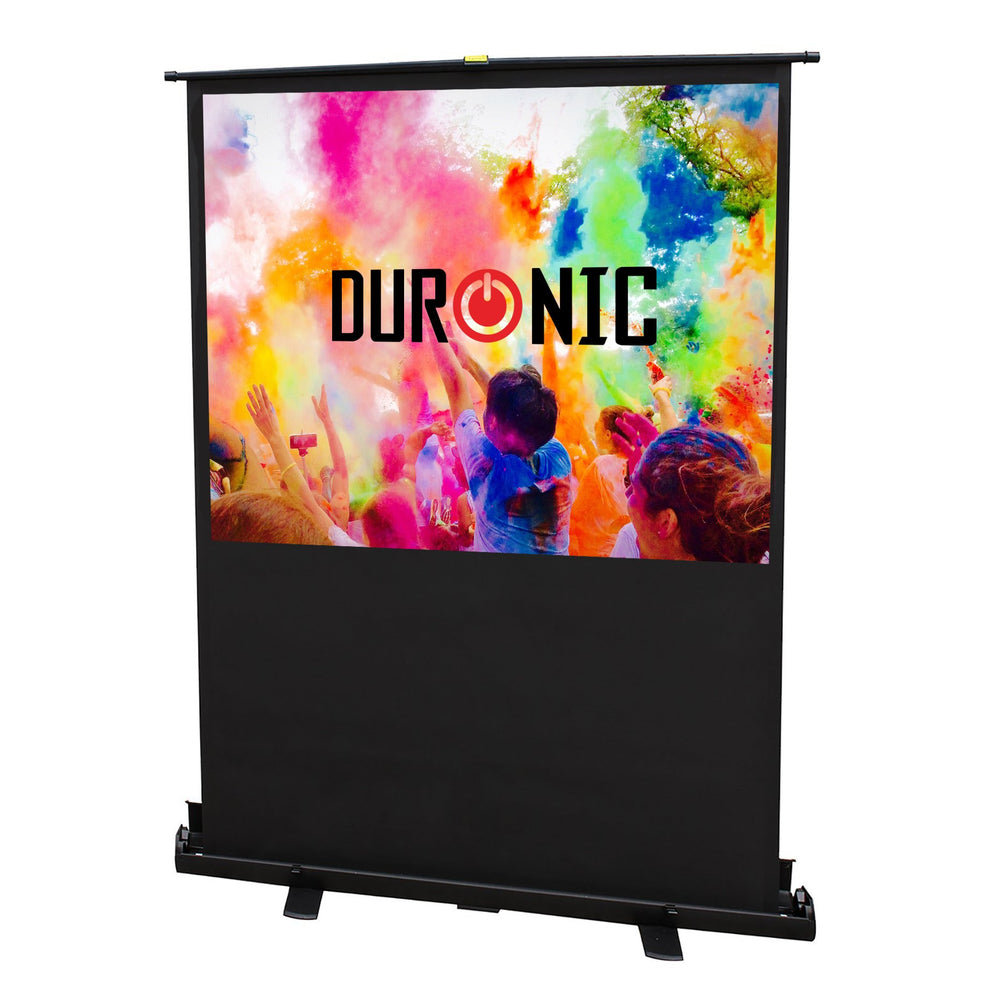 Duronic Projector Screen displaying a colorful, vibrant crowd scene on a black base.