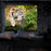 Duronic Projector Screen displaying a tiger resting on a log inside a dark home theater.
