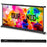 Duronic Projector Screen is shown both fully expanded with a vibrant, colorful image and retracted into its compact black carrying case.