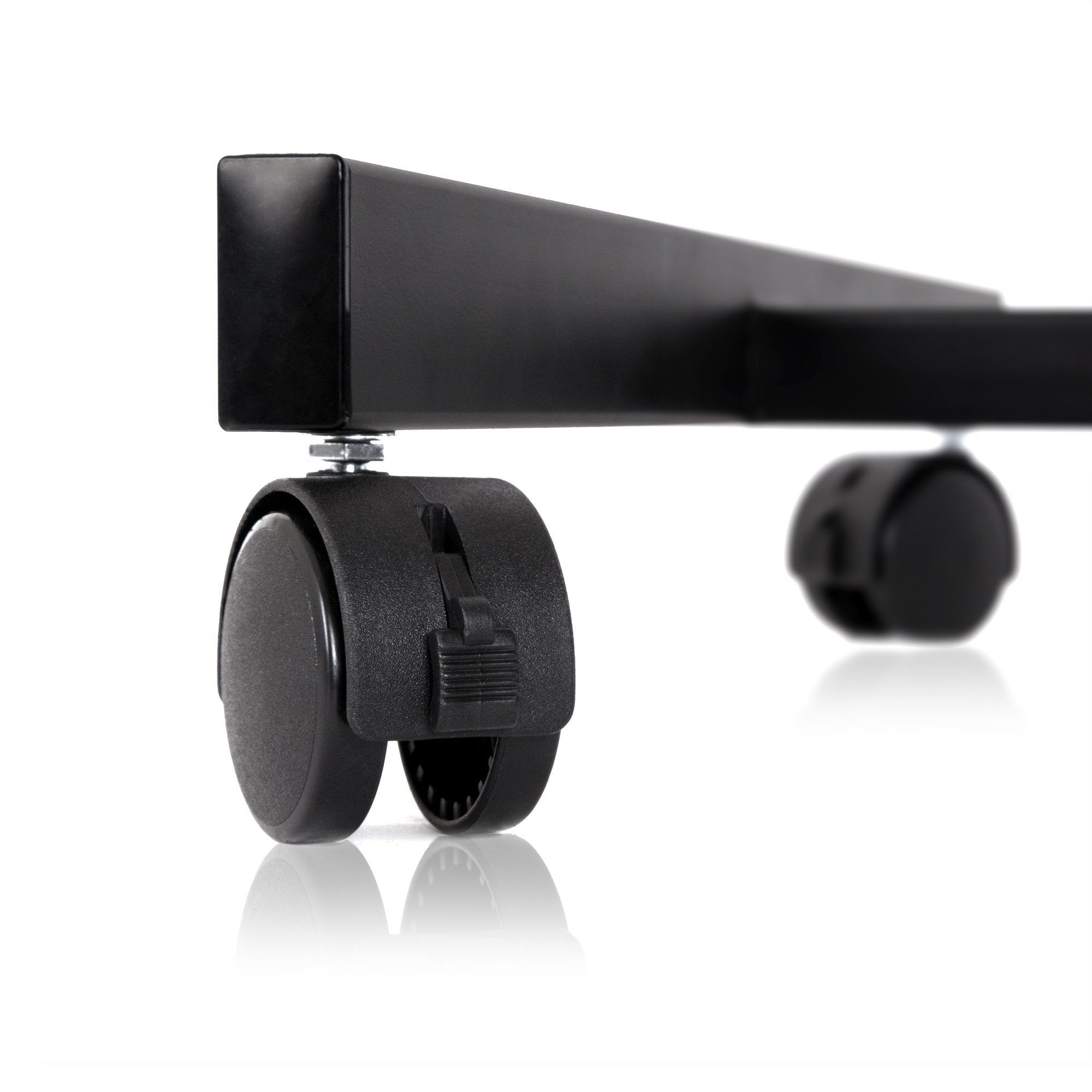 Duronic Projector Stand attached to a sturdy matte black metal furniture frame.