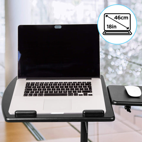 Duronic Projector Stand holding a silver laptop with 18-inch screen display.