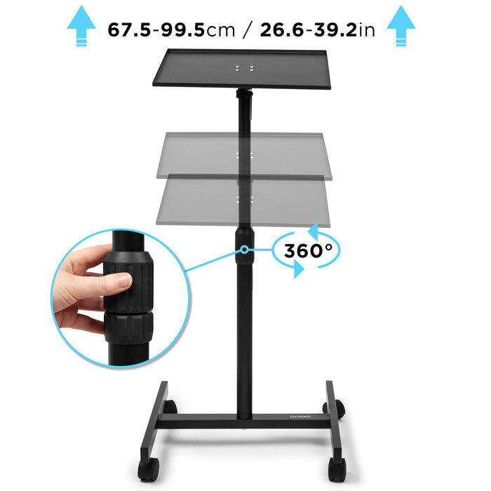 Duronic Projector Stand showing height range from 67.5 to 99.5 centimeters.