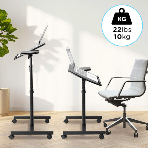 Duronic Projector Stand shown in standing and sitting heights with 22lbs capacity.