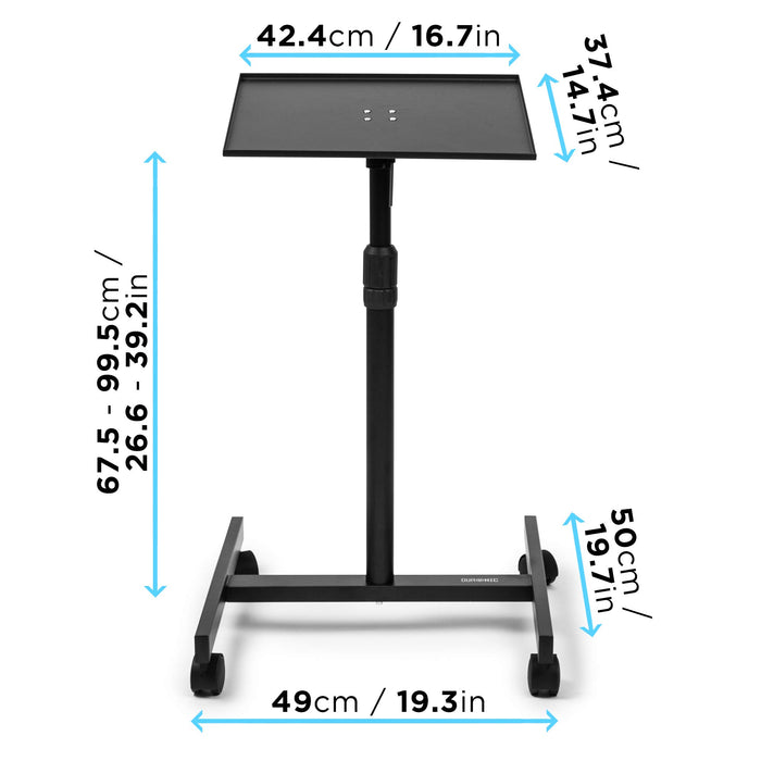 Duronic Projector Stand with a black tray, central pole, and H-shaped wheeled base.