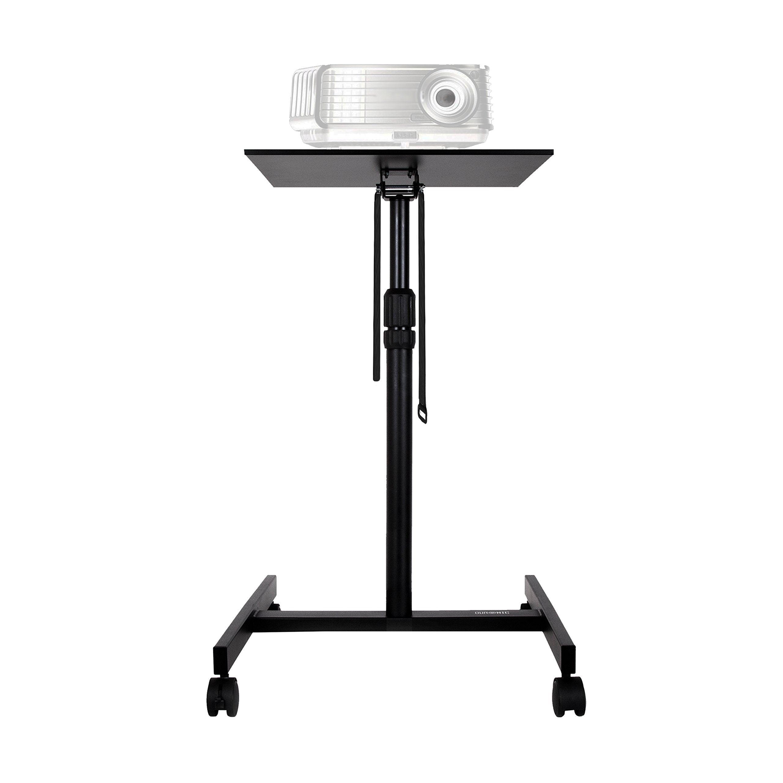 Duronic Projector Stand with a flat top tray holding a white digital projector.