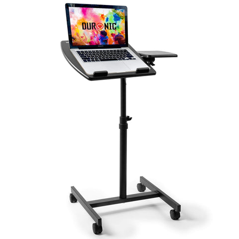 Duronic Projector Stand with adjustable height, tilting tray, mouse pad, and locking wheels.
