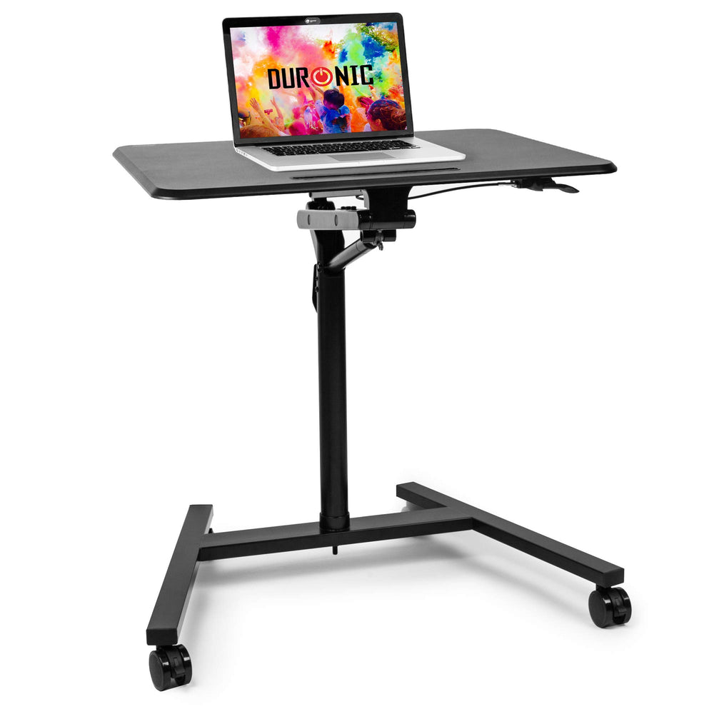 Duronic Projector Stand with laptop on wheels, perfect for ergonomic home office setups.