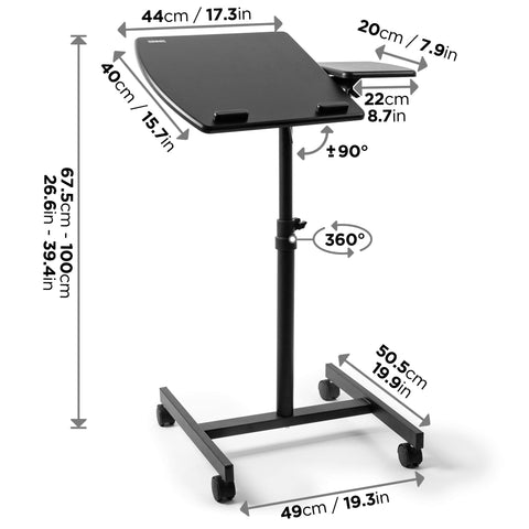 Duronic Projector Stand with tilting top, mouse pad attachment, and height measurements in black finish.