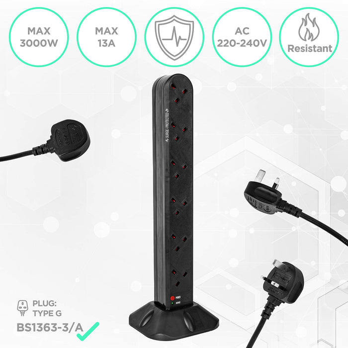 Duronic ST12B 12 sockets for UK plugs maximum wattage 3000W flame resistant for tv, gaming, laptop