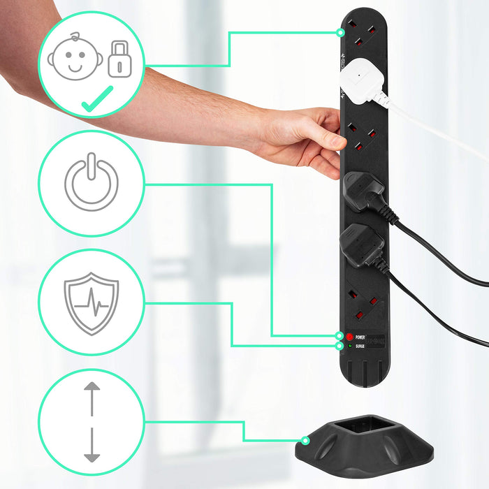 Duronic ST12B extension tower with stand child friendly and surge protection 12 sockets for laptop, tv, phone charging