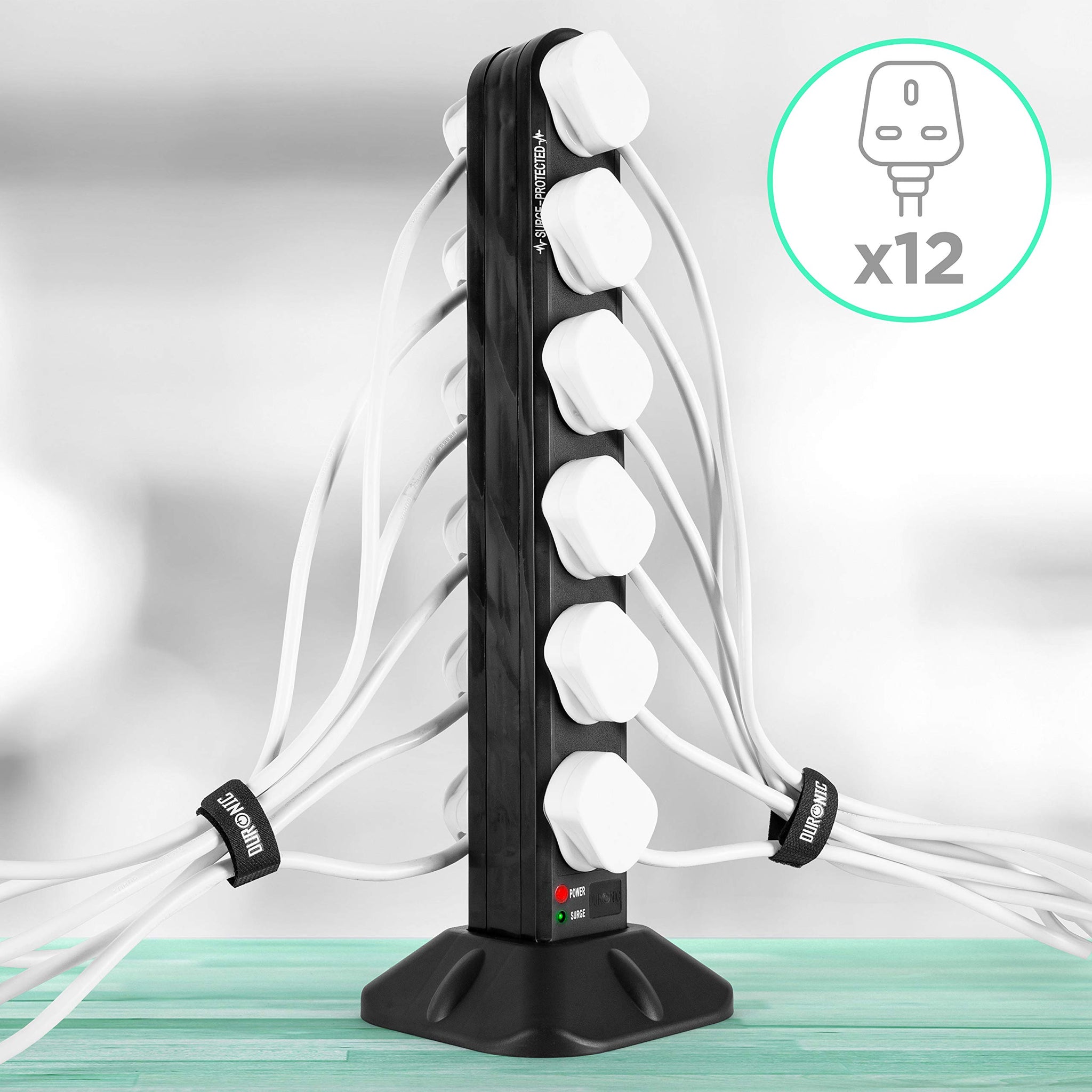 Duronic ST12B surge tower 12 sockets multiplug for laptop, tv, phone charging