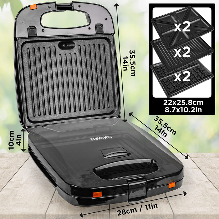 Duronic SWM60 3 in 1 toastie maker dimensions with 6 interchangeable plates for cooking