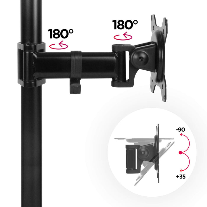 Duronic Single Monitor Arm showing 180-degree swivel joints and vertical tilt capabilities.