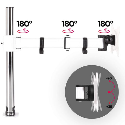 Duronic Single Monitor Arm with adjustable joints, 180-degree swivel, and -90 to +35 degree tilt.
