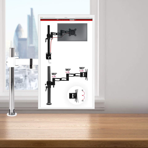Duronic Single Monitor Arm with articulated arm, swivel joints, and vertical pole support.