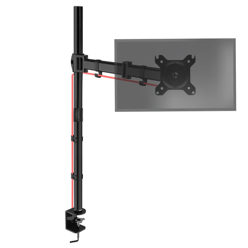 Duronic Single Monitor Stand with adjustable arm, cable management clips, and heavy-duty C-clamp base.