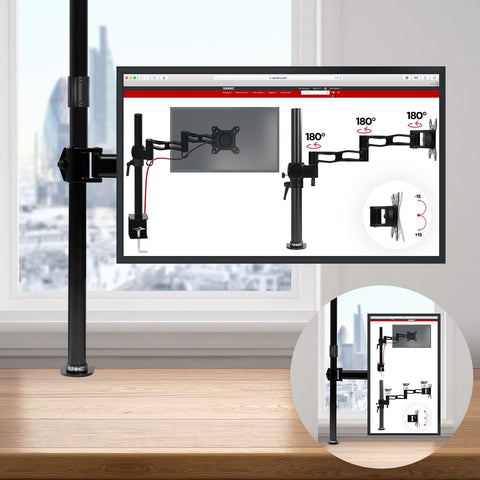 Duronic Single Monitor Stand with full motion swivel and tilt display features.
