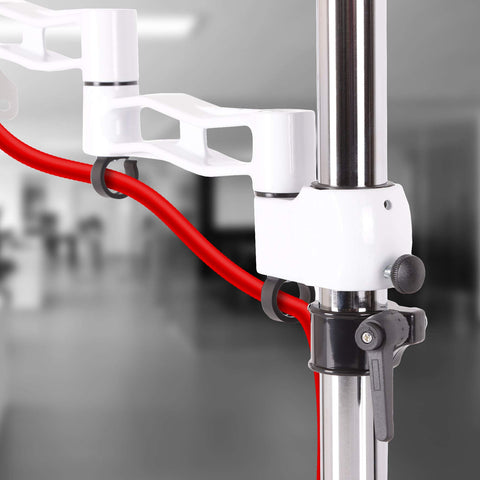 Duronic Single Monitor Stand with integrated cable management and red wire.