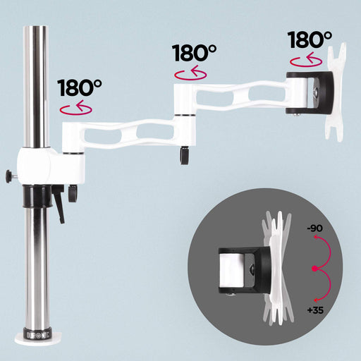 Duronic Single Monitor Stand with three 180-degree swivel joints and a tilting VESA mount head.