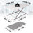 Duronic Sit-Stand Desk dimensions, 74cm wide, 8kg max capacity, featuring x-frame lifting mechanism and base.