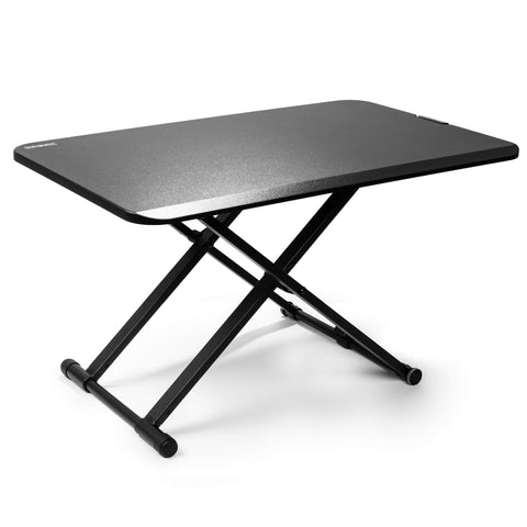Duronic Sit-Stand Desk featuring a textured rectangular tabletop and a sturdy scissor-lift frame.