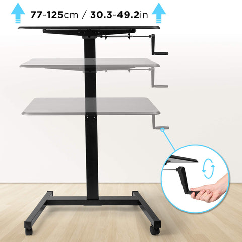 Duronic Sit-Stand Desk height ranges from 77-125cm (30.3-49.2in), sleek black finish.
