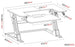 Duronic Sit-Stand Desk in a technical diagram, showing full metric and imperial dimensions.