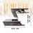 Duronic Sit-Stand Desk showing collapsed 62cm depth and fully extended 13cm to 49cm height.