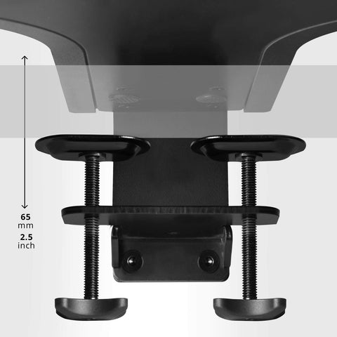 Duronic Sit-Stand Desk showing maximum tabletop thickness capacity of 65 mm / 2.5 inches.