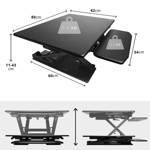 Duronic Sit-Stand Desk with adjustable height, main desktop surface, and attached lower keyboard tray.