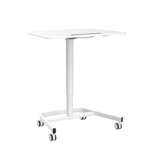 Duronic Sit-Stand Desk with adjustable height, rectangular top, and four locking caster wheels.
