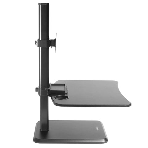 Duronic Sit-Stand Desk with adjustable monitor mount, keyboard tray, and cup holder.