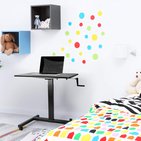 Duronic Sit-Stand Desk with crank handle in a colorful, modern child's bedroom setting.