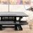 Duronic Sit-Stand Desk with keyboard tray, supporting dual monitors on a wooden office desk.