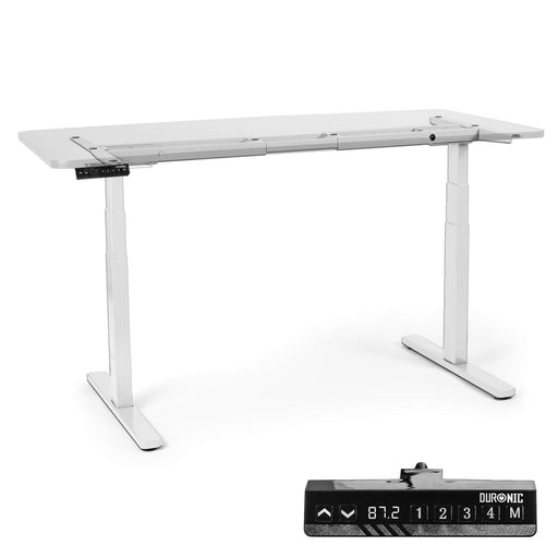 Duronic Sit Stand Desk Frame with a close-up of its digital memory control panel.