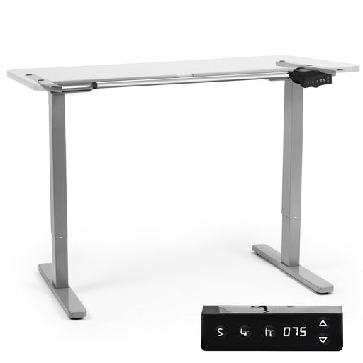 Duronic Sit Stand Desk Frame  with a white tabletop and a digital height control keypad.