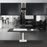 Duronic Sit Stand Desk Mount with dual monitor mounts, keyboard tray, and integrated USB ports.