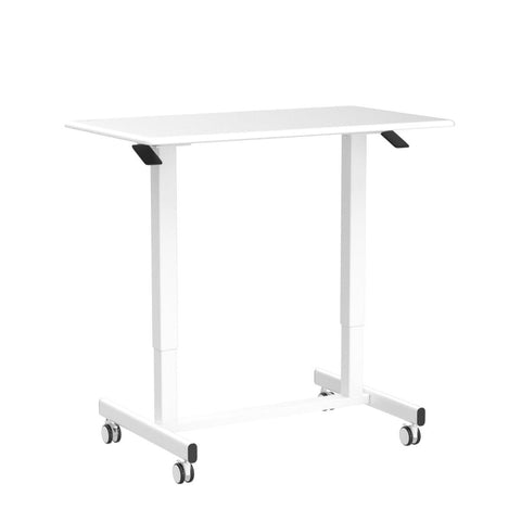 Duronic Sit Stand Desk Top with dual levers and locking casters.