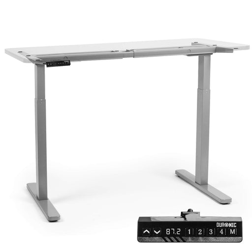Duronic Sit Stand Up Desk Top Frame with a digital memory control panel insert.