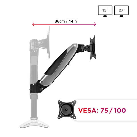 Duronic Spare Arm Set with 36cm extension, compatible with 15-27 inch screens and VESA 75/100 mounts.
