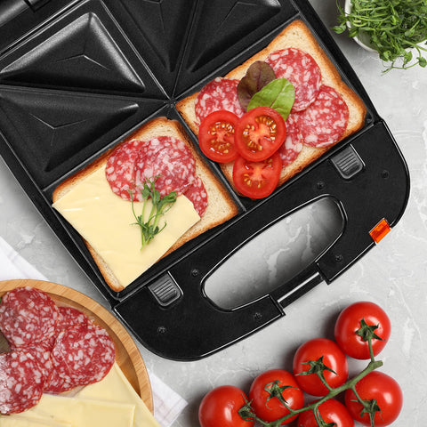 Duronic Spare Plates with bread, salami, cheese, and tomatoes being prepared.