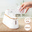 Duronic Steam Irons with water from a measuring cup on a wooden surface.