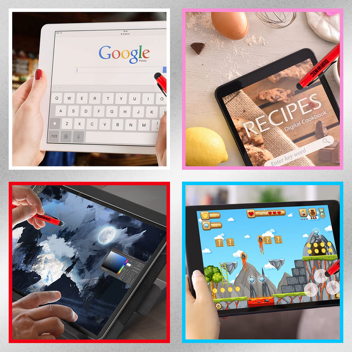 Duronic Stylus Pens being used for typing, digital art, and gaming.