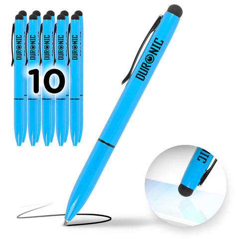 Duronic Stylus Pens featuring a black ballpoint tip for writing and a soft rubber tip for touchscreen use.