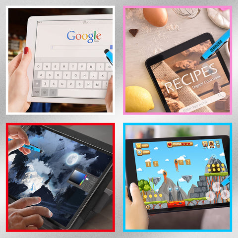 Duronic Stylus Pens used on various tablets for web searching, viewing digital recipes, digital painting, and mobile gaming.
