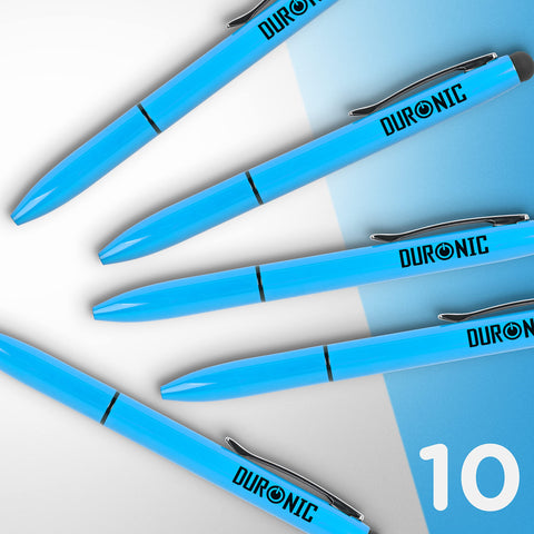 Duronic Stylus Pens with integrated stylus tips, displayed diagonally against a blue and white background.