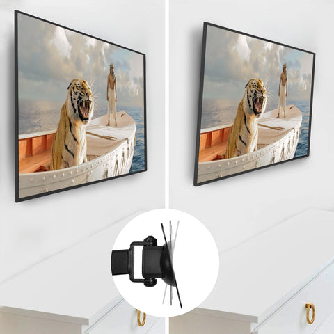 Duronic TV Bracket Wall Mount showing a wall-mounted TV tilting forward and backward using an adjustable bracket.