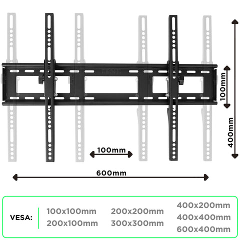 Duronic TV Bracket showcasing supported VESA patterns up to 600x400mm for compatibility.